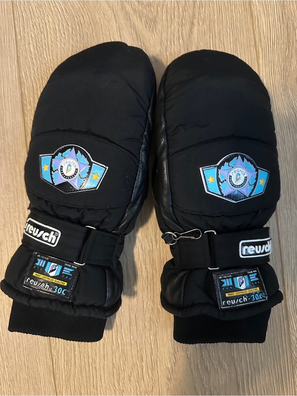 Vintage 80s 90s Reusch Ski Mittens Size 8 Leather Retro Snow Gloves